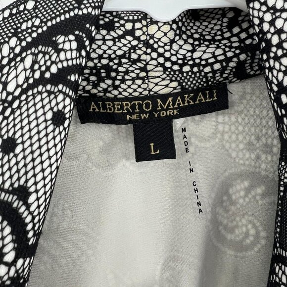 Alberto Makali Black White Lace Overlay Open Front Jacket Women's Large - Picture 2 of 4